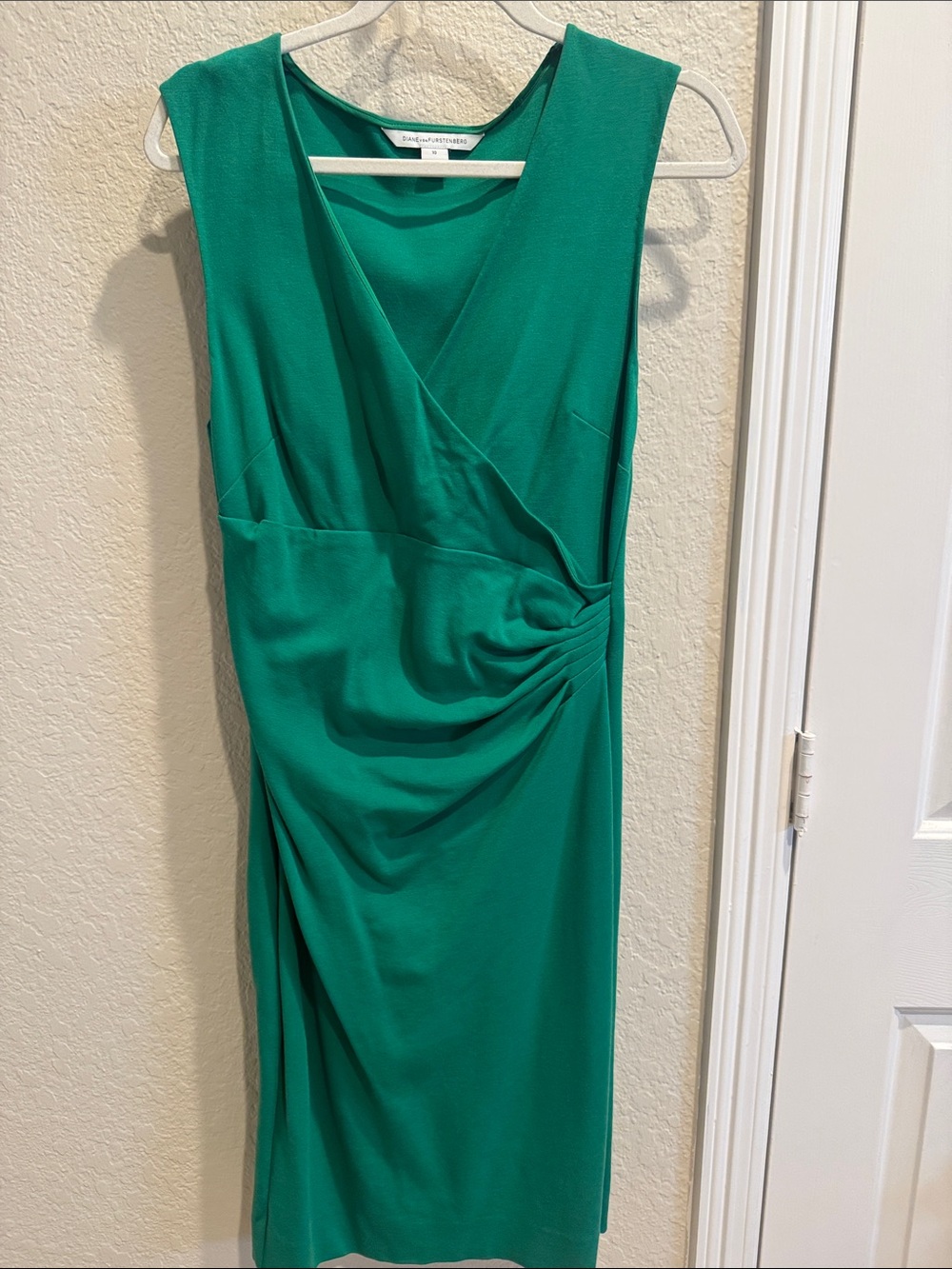 Diane Von Furstenberg Teal Green Sleeveless Faux-Wrap Midi Dress